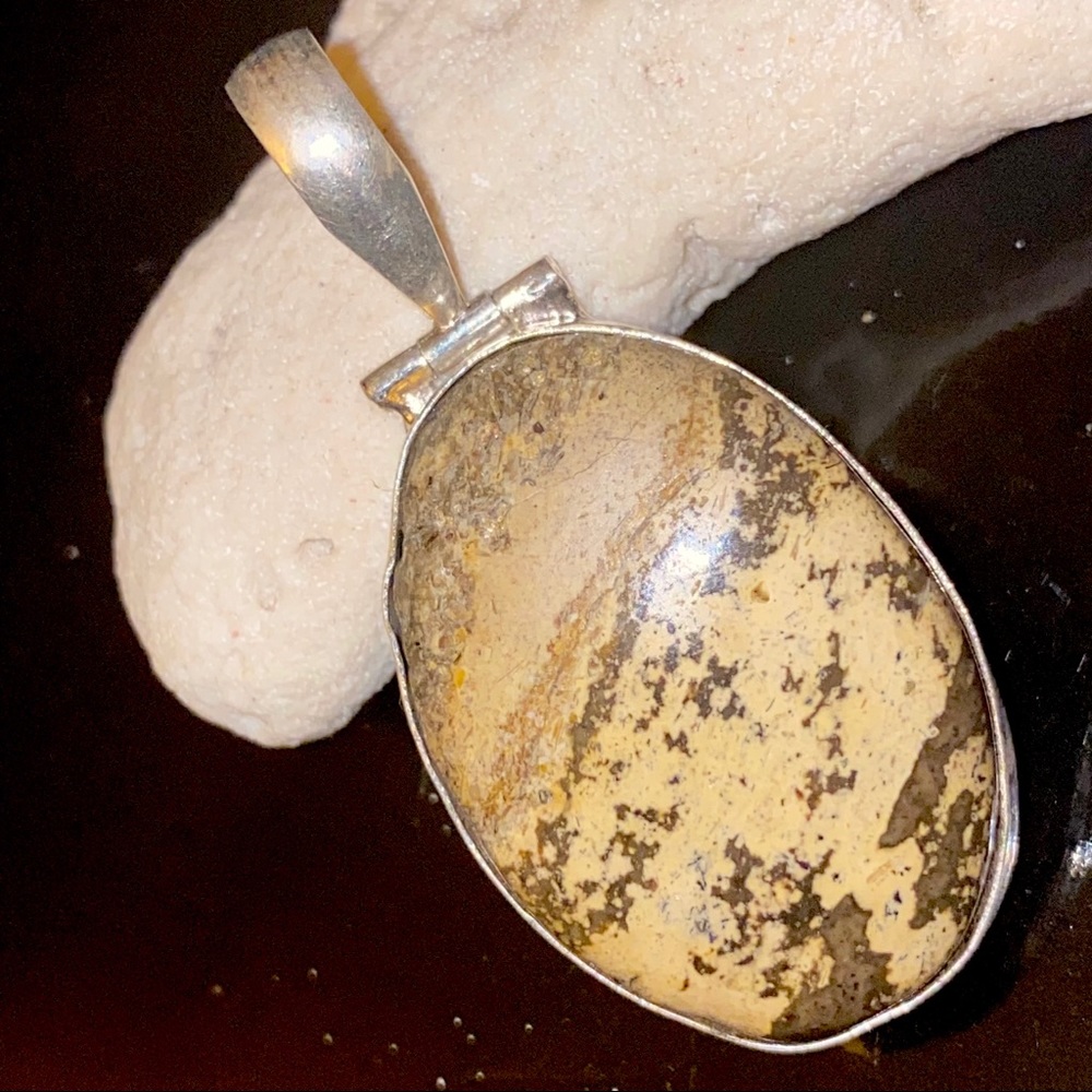 Natural Beige and Brown Jasper Pendant set in Sterling Silver